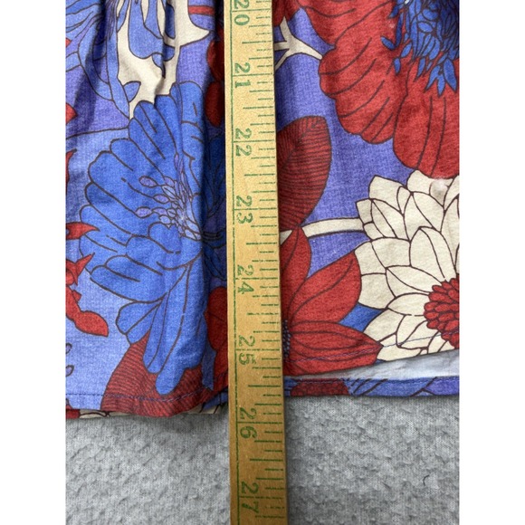 Tuckernuck Blouse Womens M Red Blue Floral Peplum Long Sleeve Cotton Top - Picture 12 of 15